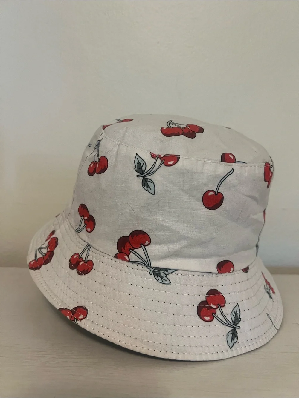 Girls' Cherry Print Bucket Hat - White with Red Cherries